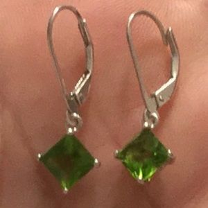 Silver Earrings with Light Green Crystals